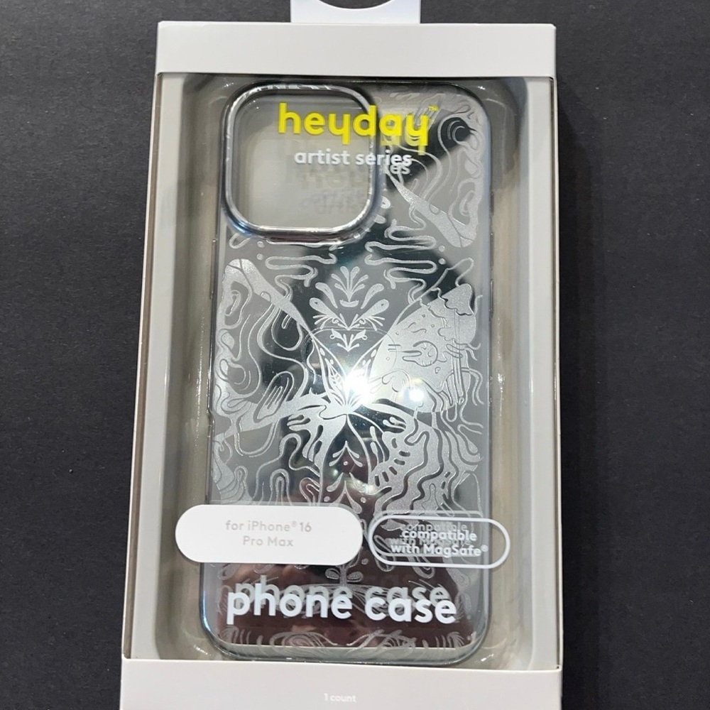 BRAND NEW heyday Clear iPhone 16 Pro Max Case with Silver Floral Art